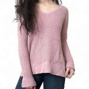 American Eagle M Soft pink Outfitters V-neck Waffle Kit Sweater